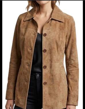 Cuero Women's 100% Leather Jacket Tan Button Front Coat Size Large L